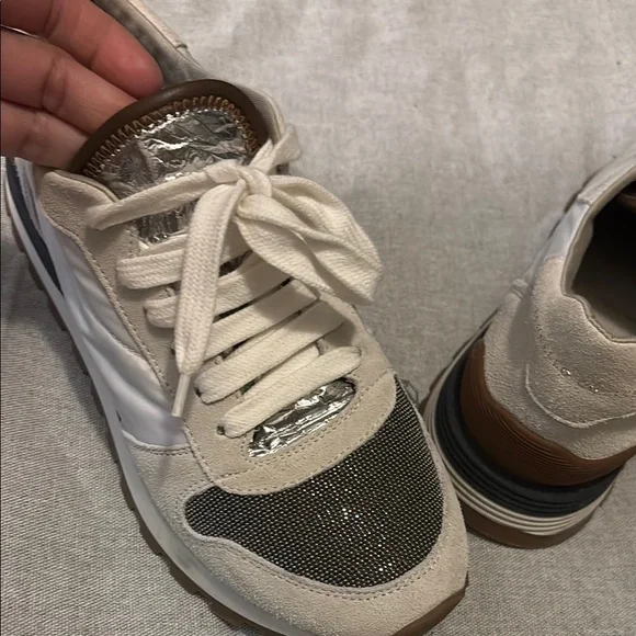 Brunello Cucinelli White and Black Sneakers with Vintage Style - Picture 8 of 10